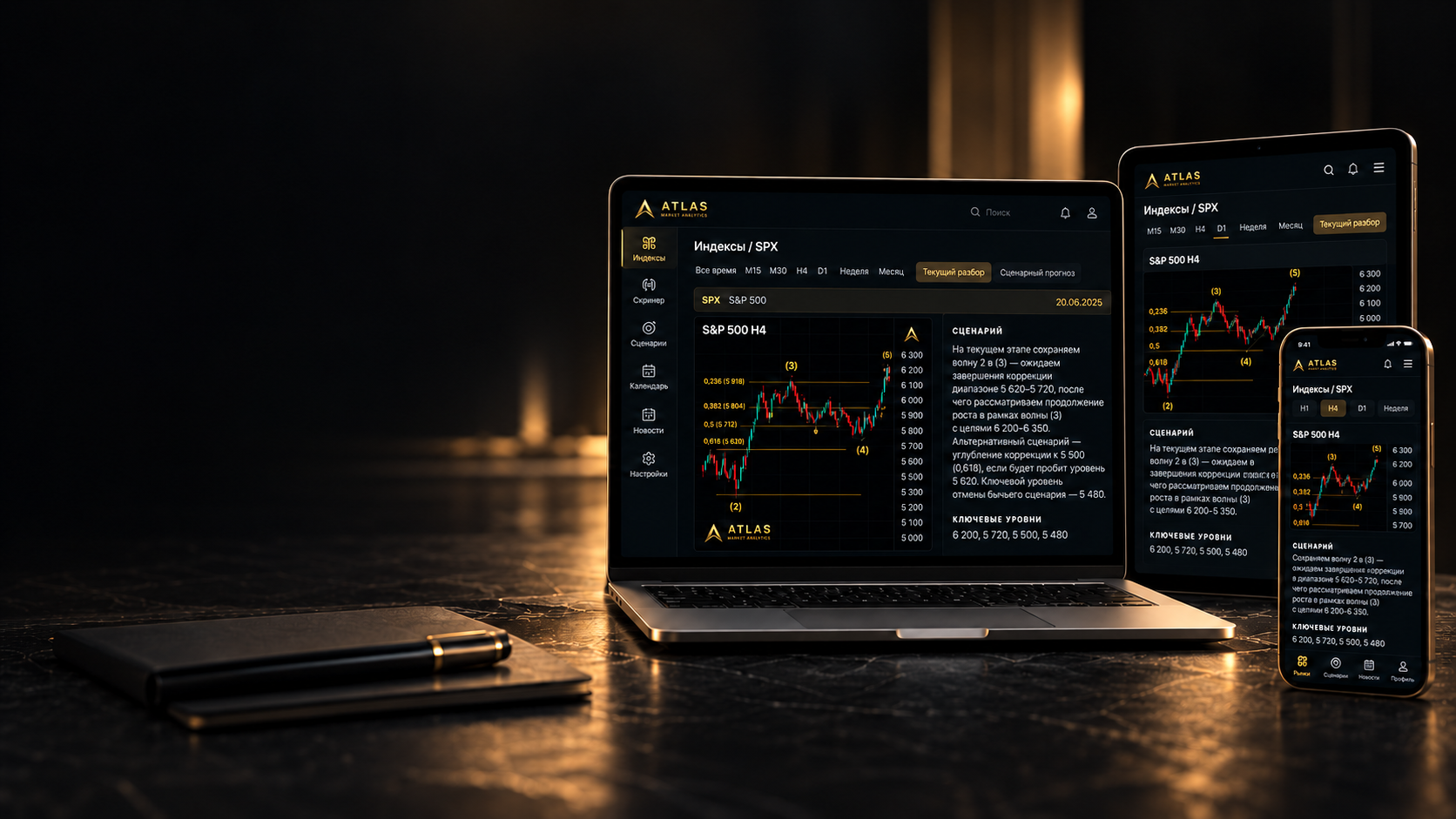 Платформа Atlas на ноутбуке, планшете и смартфоне